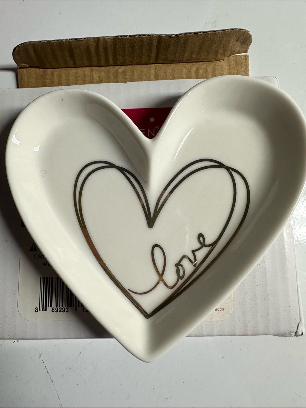 Kate Aspen White Heart Trinket Dish with Gold Heart and 'Love' Script